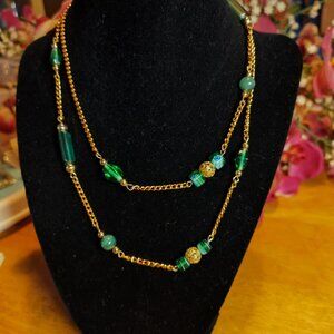 Beautiful green aquarium filigree bead 32" no clasp necklace.